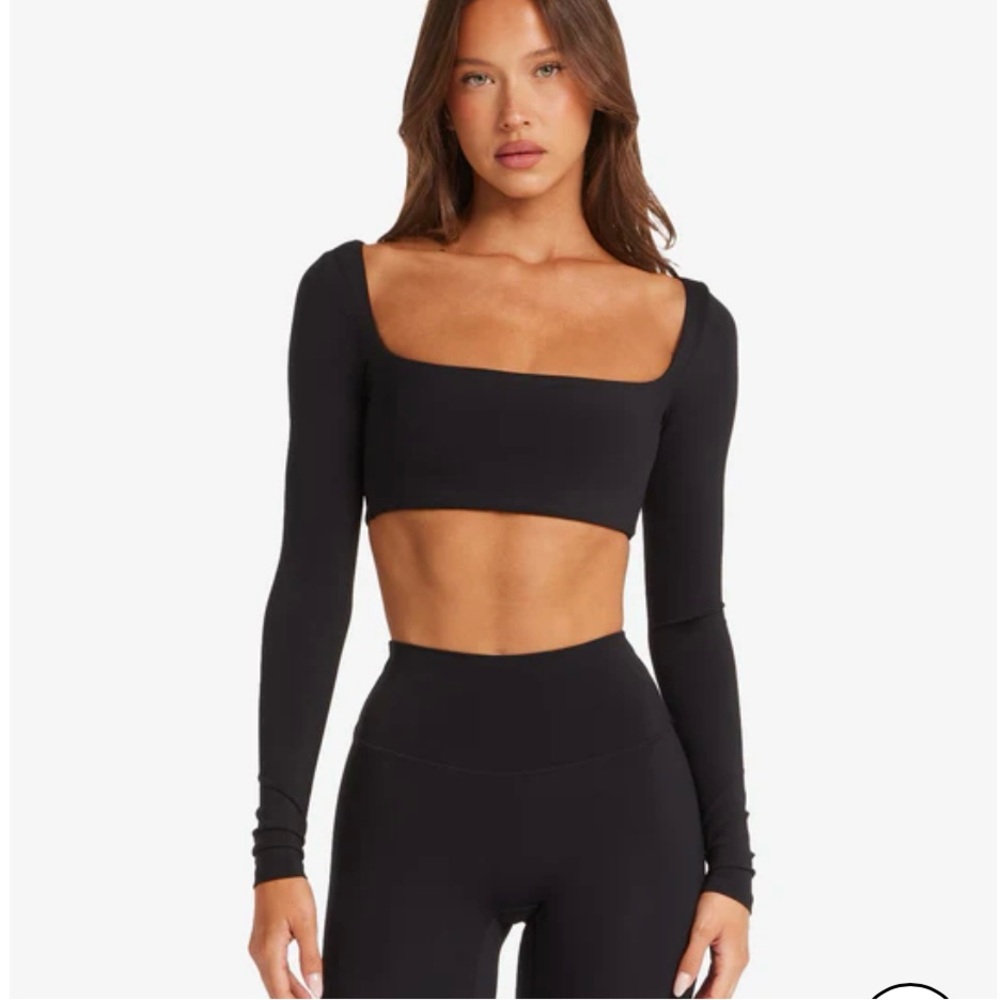 Crop Shop Boutique Black Long Sleeve Square Neck Freedom Crop Top